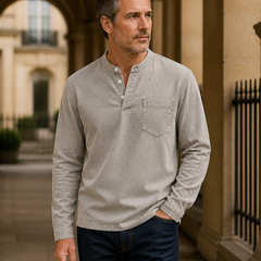 Saltwater light grey long-sleeve Henley – new gallery image 8