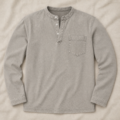 Saltwater light grey long-sleeve Henley – new gallery image 9