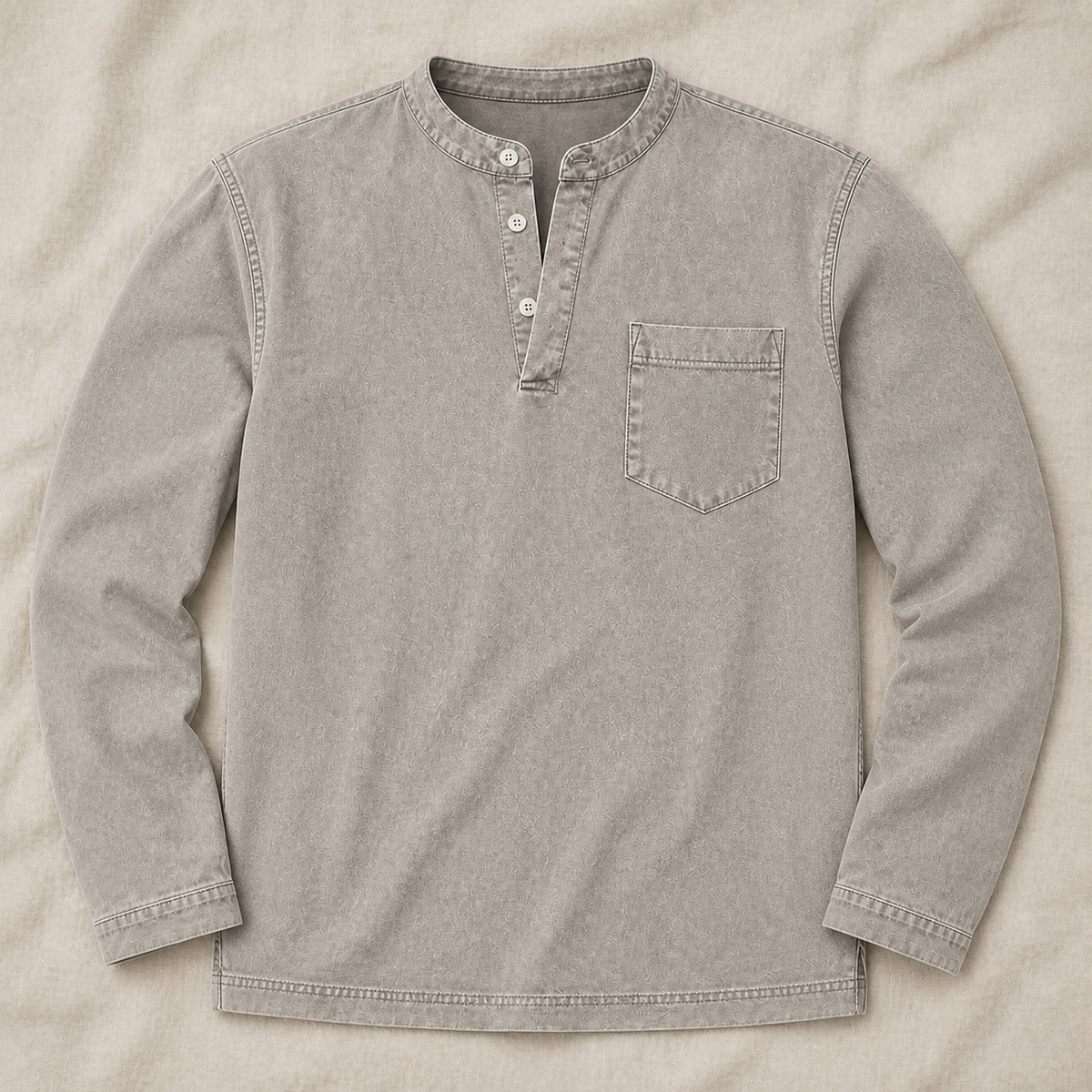 Saltwater light grey long-sleeve Henley – new gallery image 9