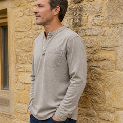 Saltwater light grey long-sleeve Henley – new gallery image 11