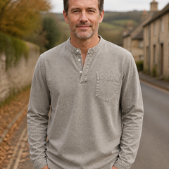Saltwater light grey long-sleeve Henley – new gallery image 12