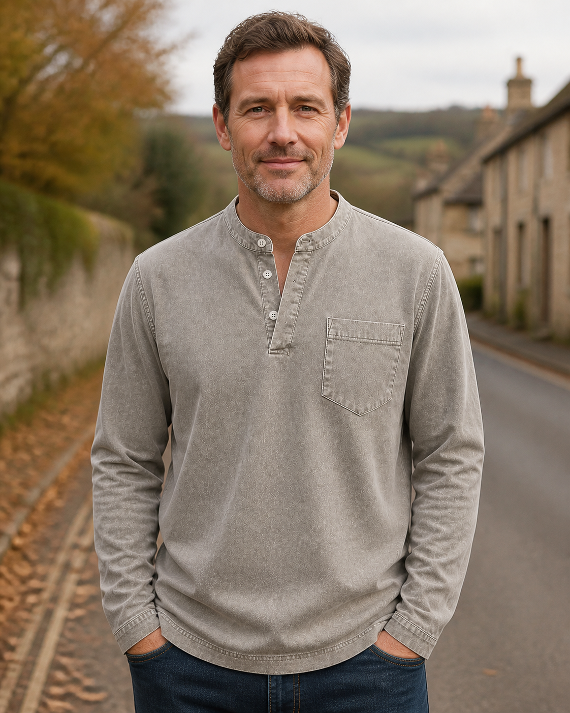 Saltwater light grey long-sleeve Henley – new gallery image 12