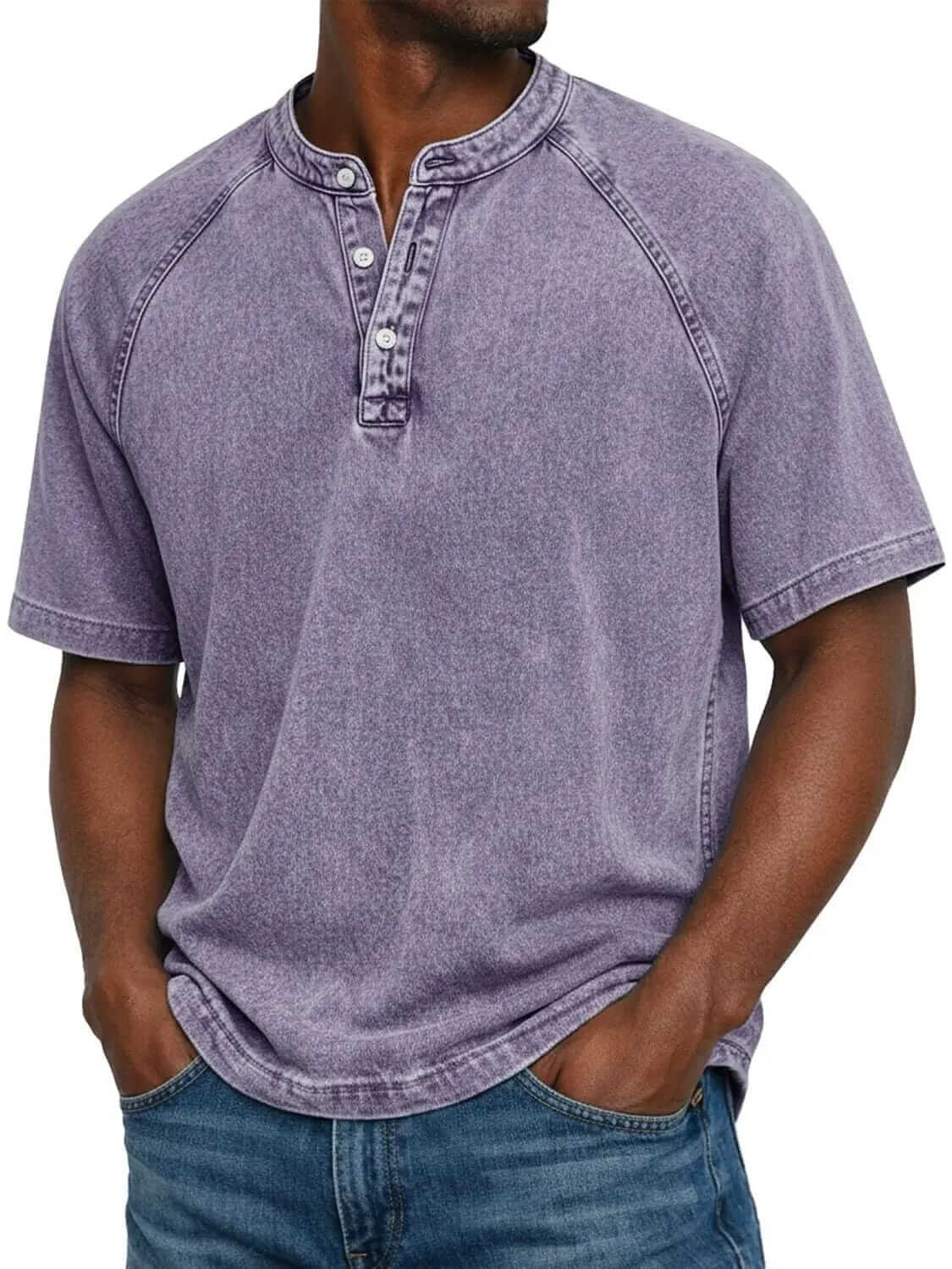 Purple Saltwater short-sleeve Henley front view